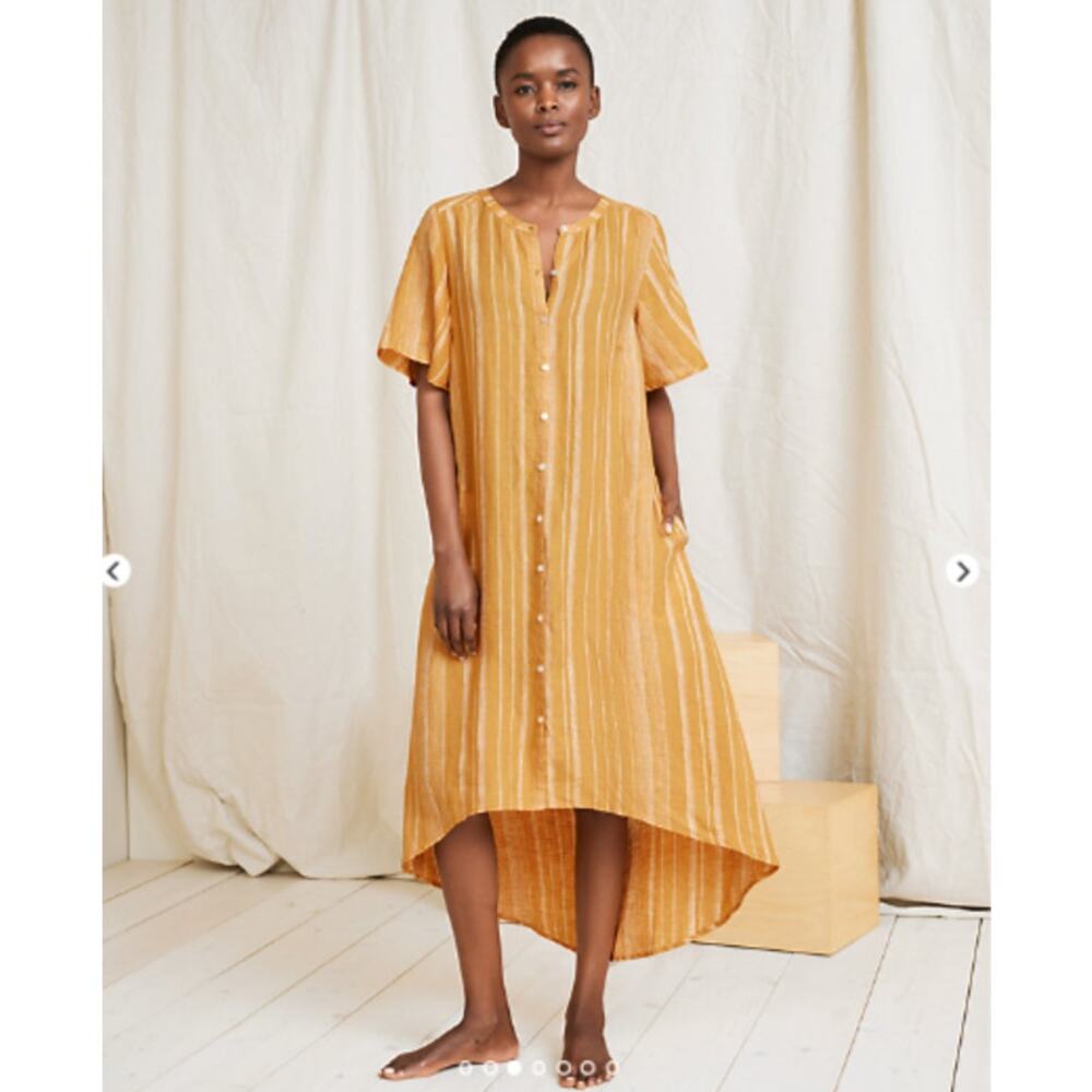 Garnet Hill SZ M European Flax Linen High-Low Midi Cover-Up Dress Pockets